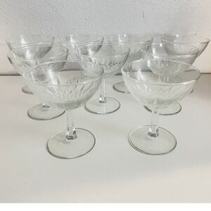 Vintage Luminarc France Crystal Champagne Coupe Glasses Starburst Set of 9